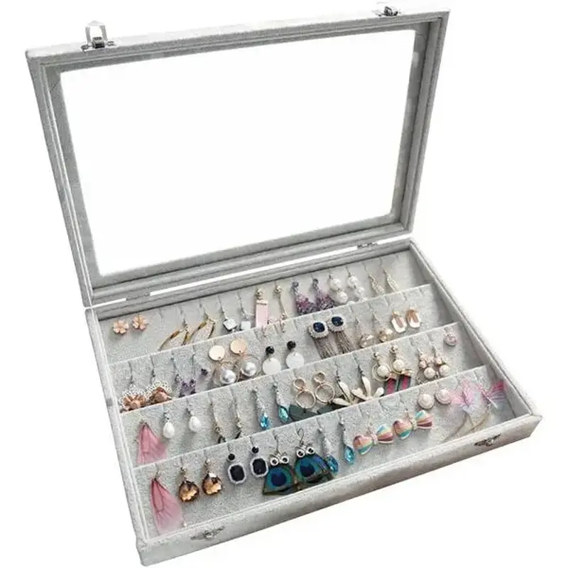Earring Organizer Tray Jewelry Organizer 32 Pairs Earring Box Organizer Black Jewelry Display Case with Transparent Lid(Black Earring Storage)