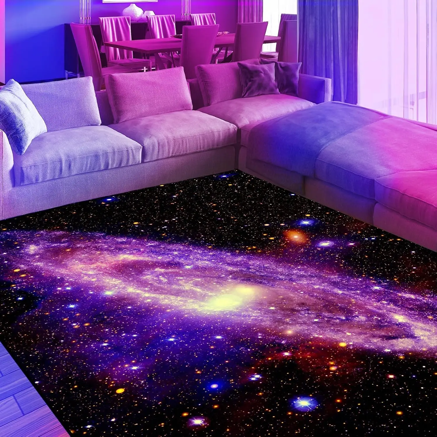 Blacklight Galaxy Area Rug, Neon UV Reactive Space Glitter  Throw Rug, Fluorescent Universe Night Sky Nebula Floor Mat Carpet, Glow in The Dark Room Decor for Women  70x47inch