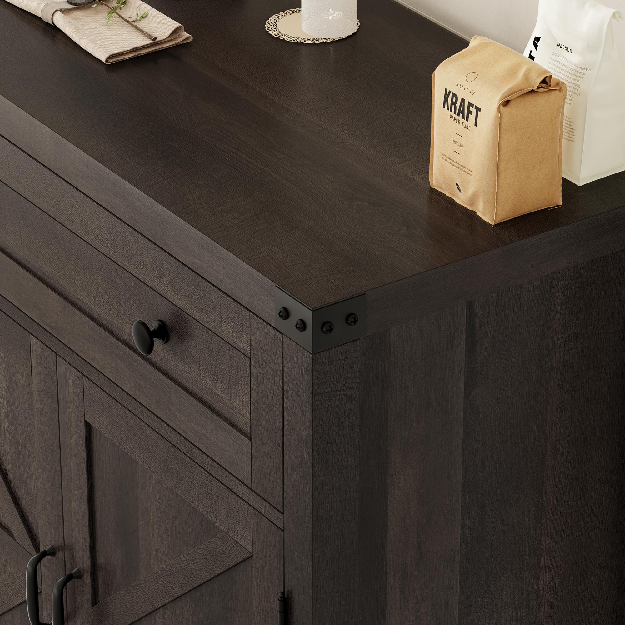 HOSTACK Coffee Bar Cabinet, Storage Cabinet, Modern Buffet Sideboard with Drawer and Adjustable Shelf, Barn Door Accent Cabinet