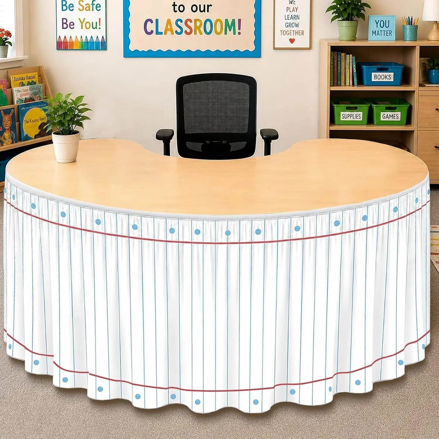 Back-To-School Notebook Table Skirt, Welcome Party Decoration, Teacher Office Curtain, Classroom Decor, Office Use