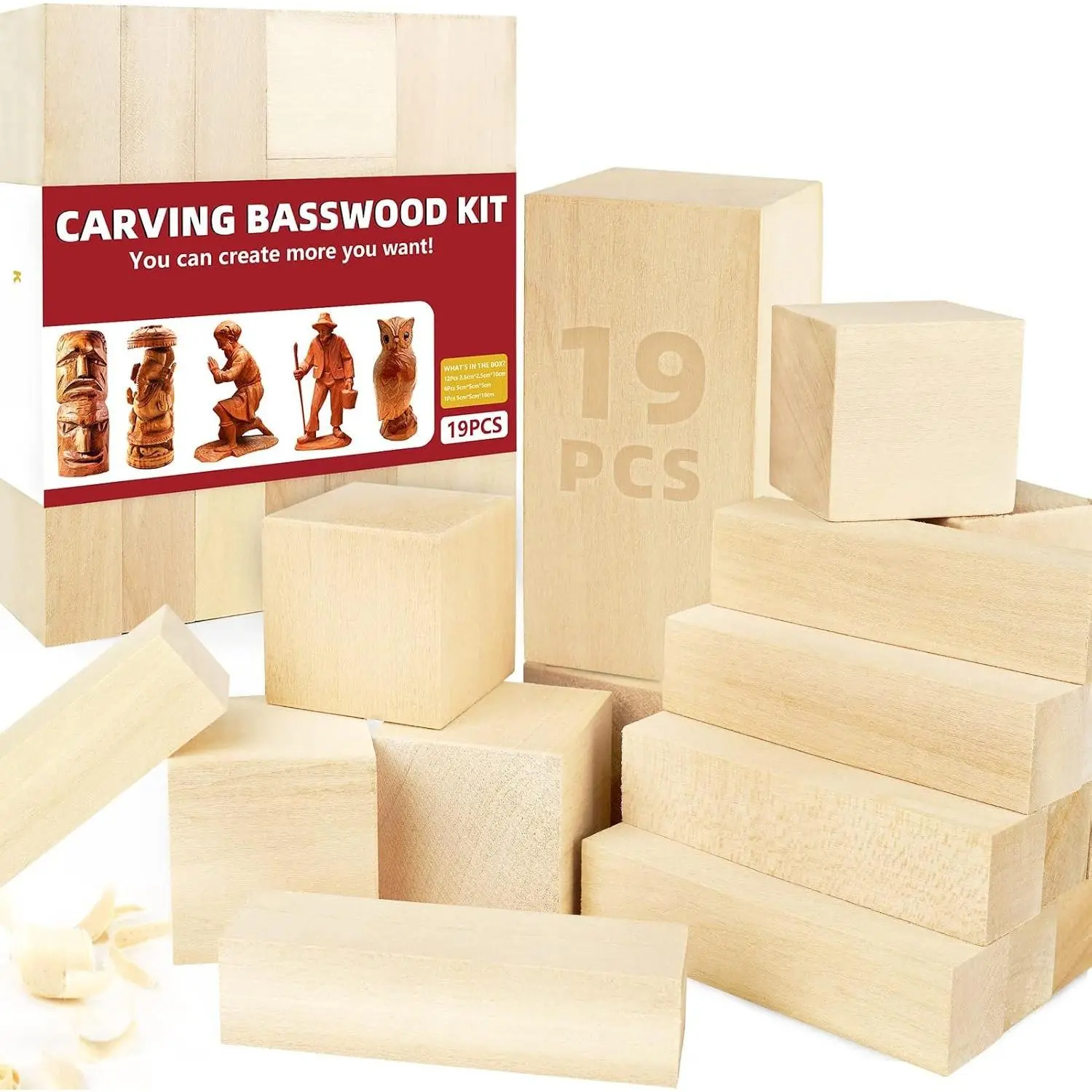 Basswood Carving Blocs, 19 count Whittling  Blocs it with 3 Different Sizes, Bass  for Carving Easy to Use, for ids and Adults