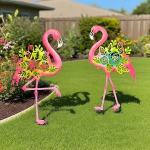 Pink Flamingo Garden Statue - 20.5 inch Hand Flamingo Painted Metal Patio Art, Outdoor Decorative Stake Flamingo Statue for Lawn, Patio, Porch and Backyard, Gifts for Ladies (B Style 2 Pack)fidget toys