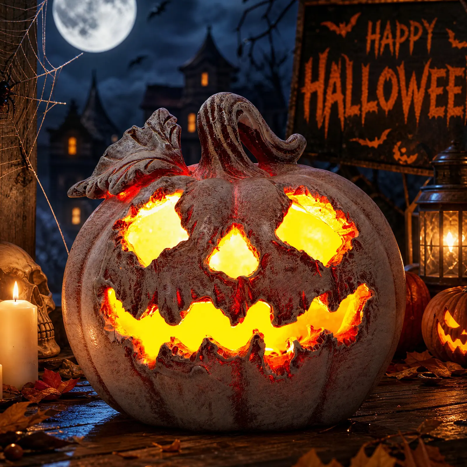 1pc/2pcs Halloween Pumpkin Terracotta Halloween Fake Pumpkins Decoration with Lantern, Table Centerpiece Kitchen Outdoor Fall Harvest Decor | Halloween and Thanksgiving-themed decorative statue figurines, gifts,Festive  Centrepieces pre