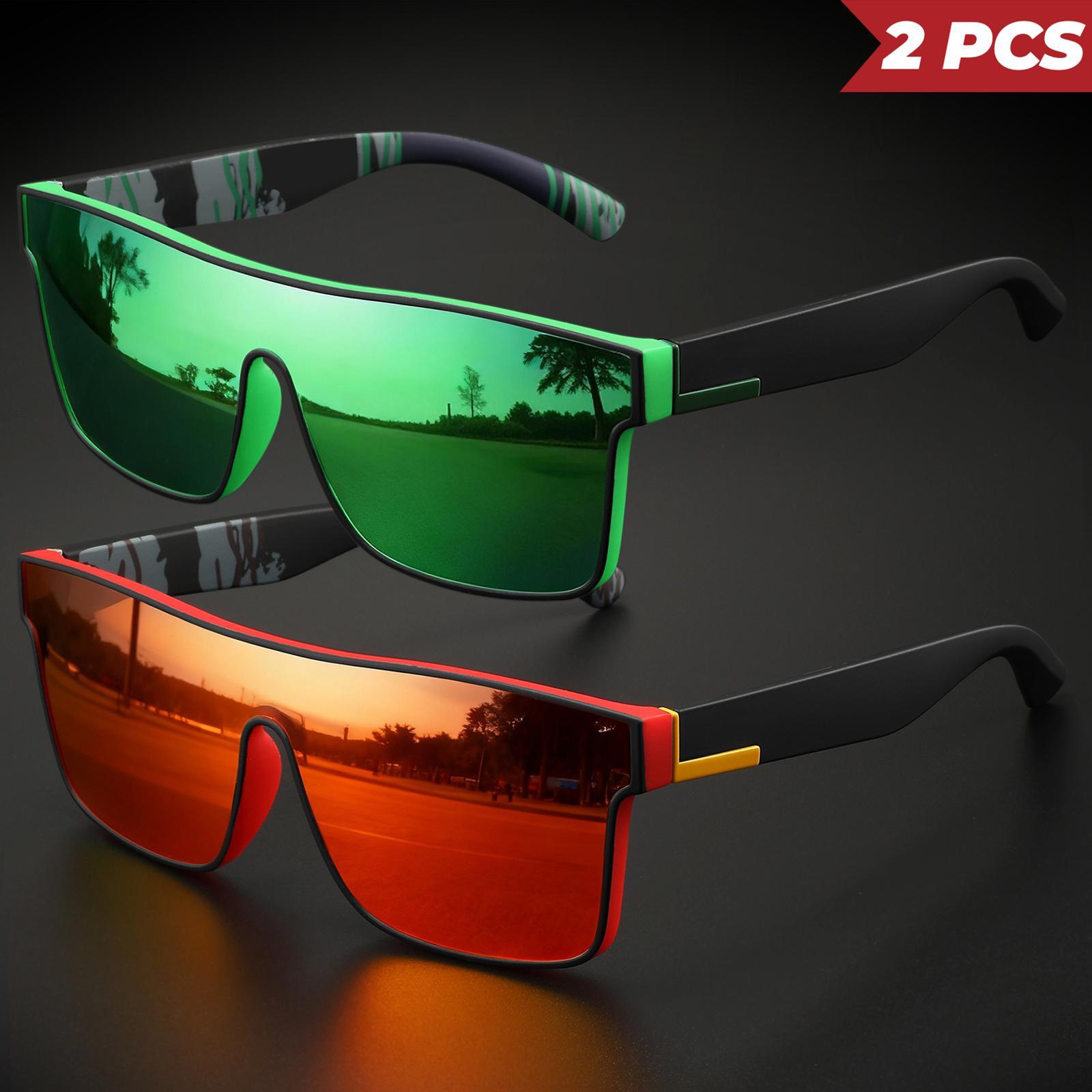 2 pairs of unisex sports sunglasses with integrated UV400 surround lenses, featuring colorful outdoor cycling options—suitable for running, driving, traveling, fishing, and everyday sun protection.