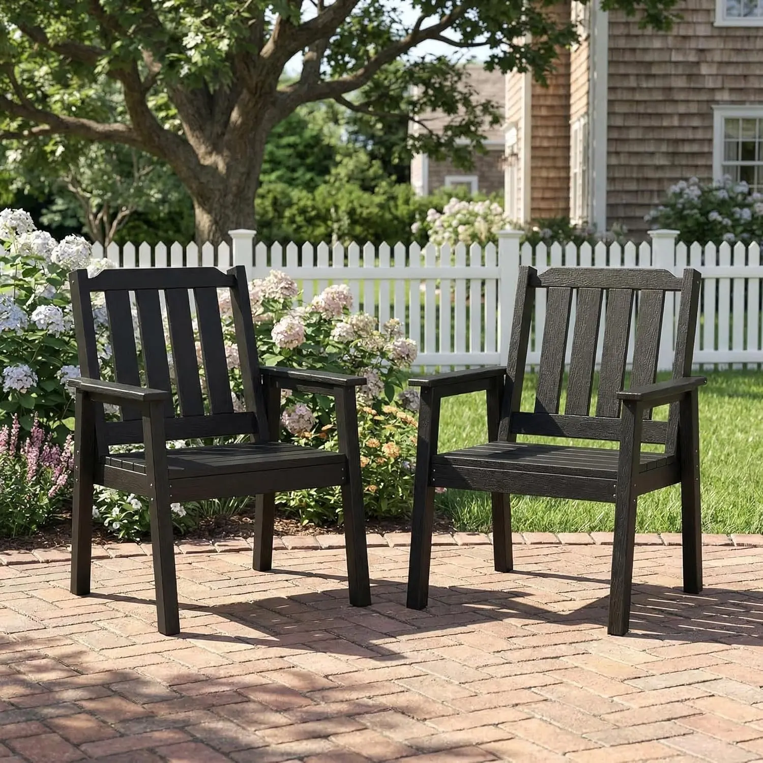 Outdoor Dining Chairs Set of 2, HDPE Patio Chairs with Wide Slatted Seat, Heavy Duty Outdoor Armchair for Garden, Backyard, Deck, Porch