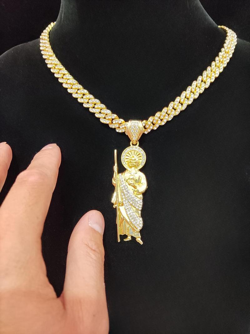 Unisex Street Style Glittering Pendant Necklace, True Beauty Necklace, Punk Cuban Chain Charm Necklace for Summer for Party, Daily Decor, Trendy Exquisite Luxury Jewelry As Birthday Gift, Bling Stylish Accessory