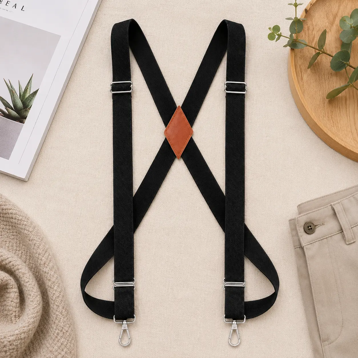 Mens Elastic X Back Suspenders Side Clip Adjustable Strong Metal Swivel Hooks Durable Work Suspenders for Everyday Use