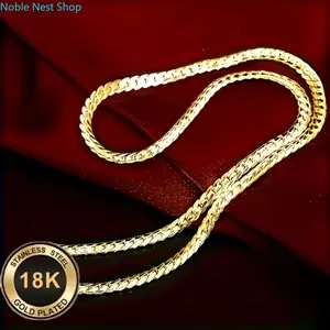 Unisex 2-in-1 18K Gold Plated Necklace Bracelet Set, Elegant Modern Durable Fashion Jewelry Combo, Trendy Matching Accessory for Engagement Wedding Anniversary Valentine’s Day Gifts