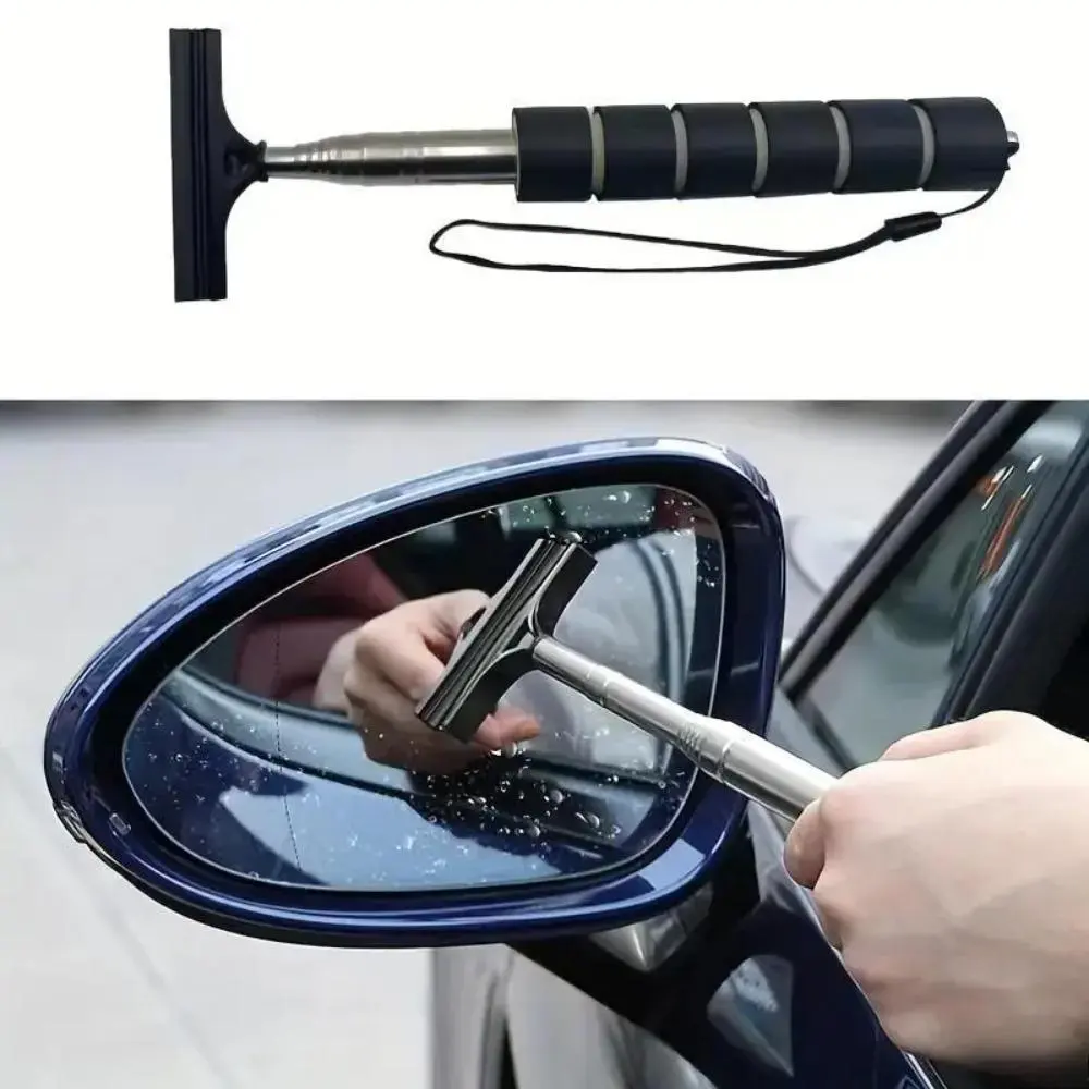 Retractable Rearview Mirror Wiper - Compact Silica Gel Squeegee, Extendable Handle, Lightweight Scratch-Free Automotive Detailing Product, Portable Car Detailing Supplies for Glass Rain Removal, Efficient with Long-Lasting Performance, Easy Cloth Care