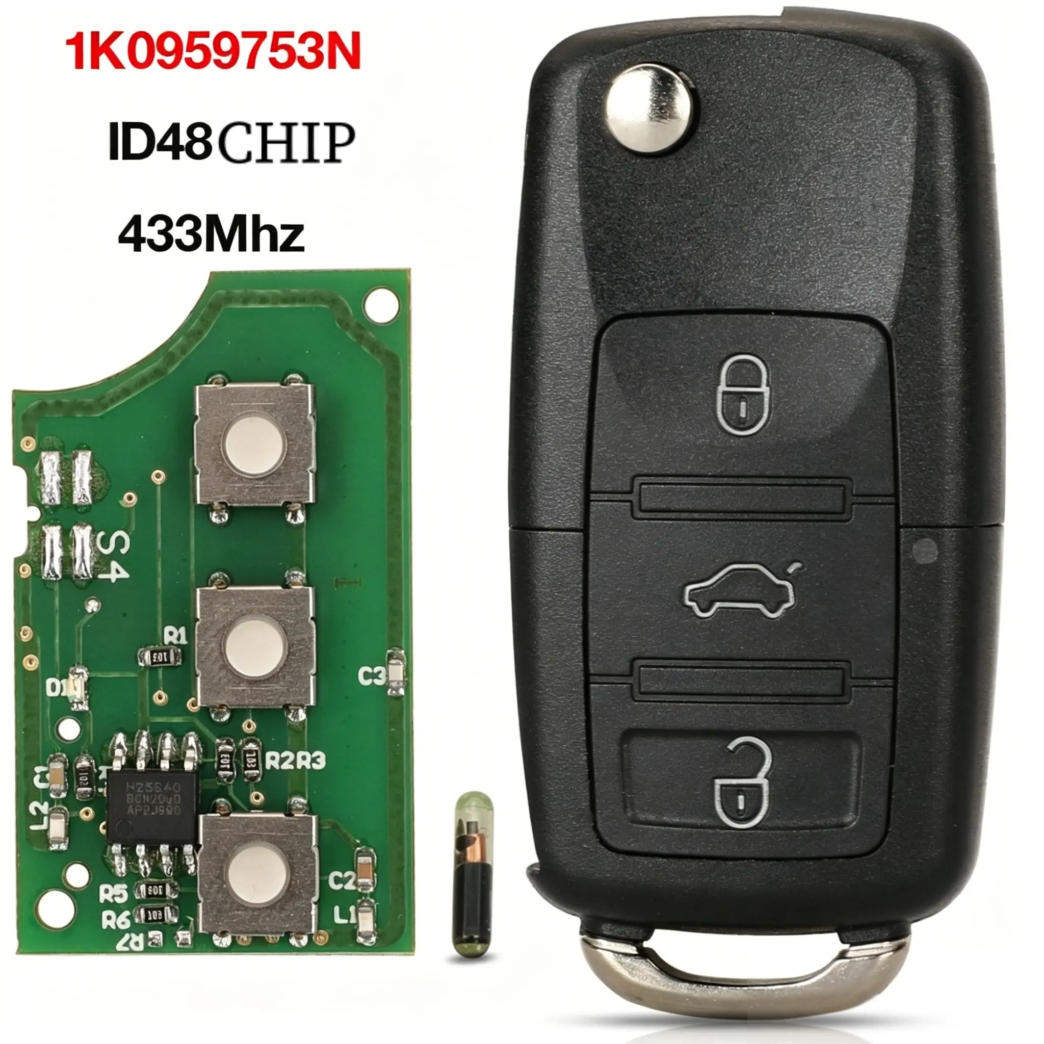 Car Remote Key 3 Buttons With ID48 Chip 1K0959753N 434MHz For Volkswagen VW Polo Golf Passat Caddy Jetta Tiguan Skoda Octavia