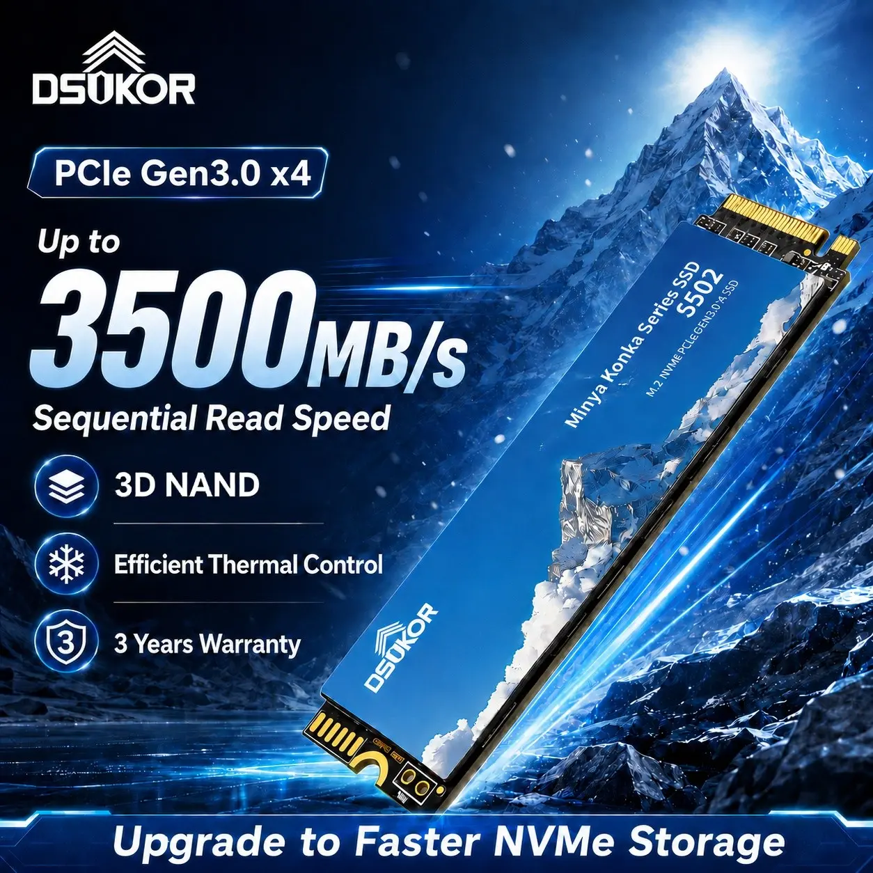 DSIKOR S502 M.2 Nvme SSD, Pcie3.0x4 2280 Internal Drive, Upgrade for Desktop Laptop Gaming Pcs, Fast Storage Expansion