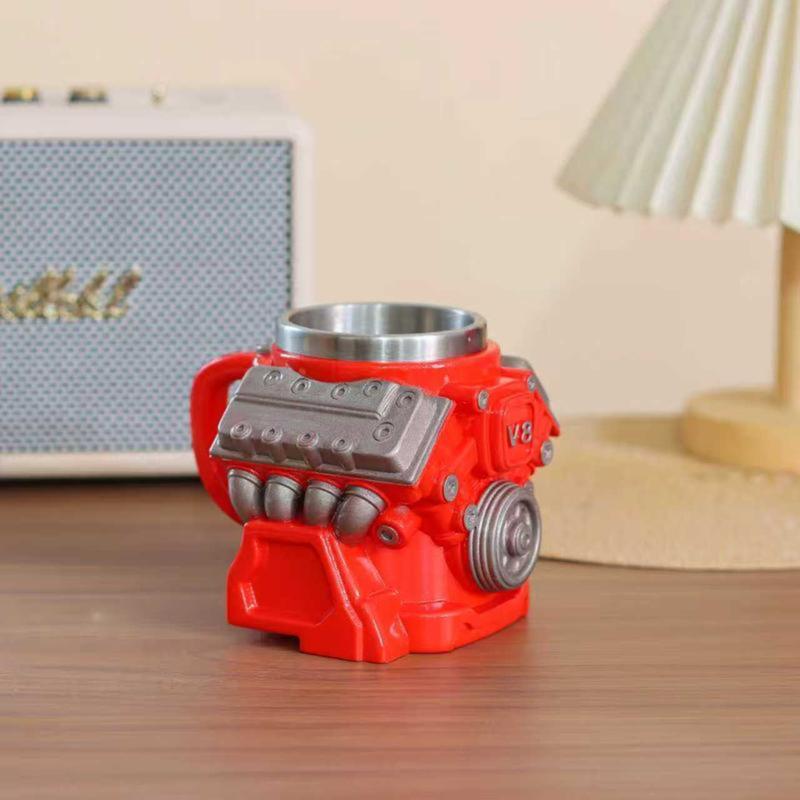 Engine-themed coffee mug, a retro-styled, realistic V8 engine stainless steel mug, a personalized double-walled insulated car mug with a handle, the perfect gift for Father's Day, Christmas, husbands, mechanics, and car enthusiasts. Engine-themed coffee mug, a retro-styled, realistic V8 engine stainless steel mug, a personalized double-walled insulated car mug with a handle, the perfect gift for Father's Day, Christmas, husbands, mechanics, and car enthusiasts.