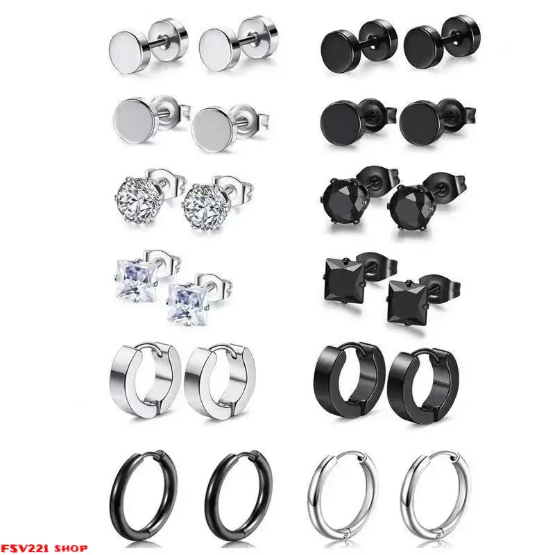 12/4 Pairs Stainless Steel Earrings for Ears - Simple Stud and Hoop Earring Set, Ideal for Daily & Holiday Wear, All Seasons, Everyday Earrings|Minimalist Earrings|Durable Earrings Silver & Gold Tone Stud & Hoop Earrings For Casual & Streetwear Style