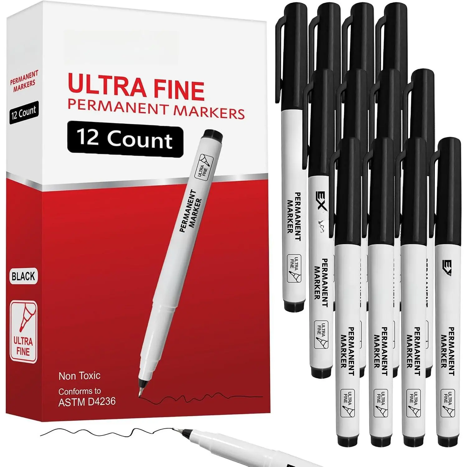 Permanent Markers Ultra Fine Tip, Black, 12 Pack, Quick Drying, , Fade Resistant Artist Markers for , Plastic, Metal, Paper & , Fine Line Drawing, Coloring