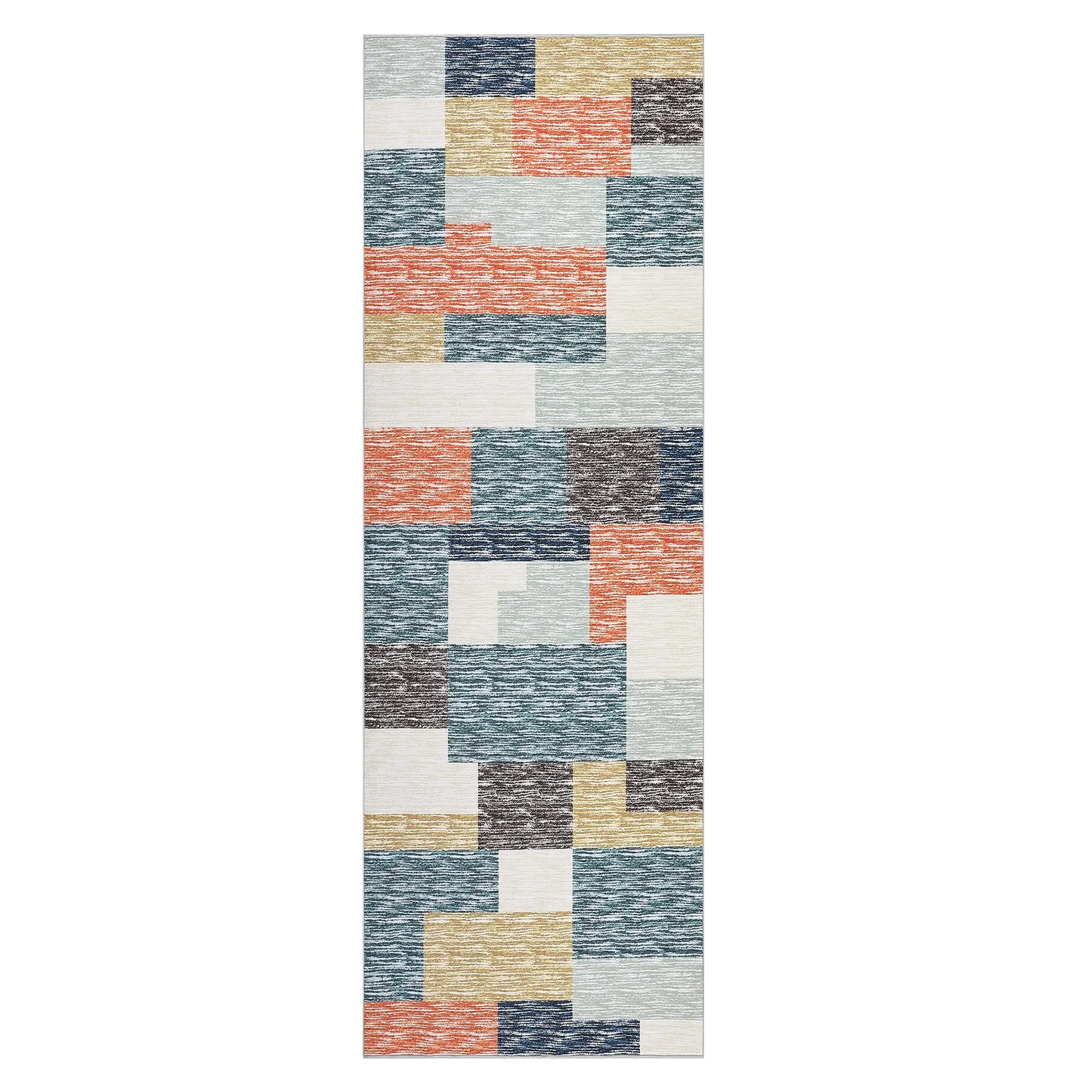 Garvee 2x6 Modern Geometric Patchwork Rug, Washable Low-Pile Stain-Resistant Luxury Area Rug with Non-Slip Backing, Foldable Soft Indoor Floor Cover for Bedrooms, Indoor Hallways Decor (Blue)