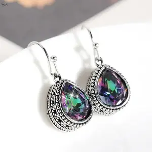Silver Tone Iridescent Teardrop Crystal Earrings Pavé Accents Lightweight 9.6g 31mm Length Comfortable Hook Daily Wear Special Occasion Perfect Gift Women Girls Boho Fashion Jewelry Accessory