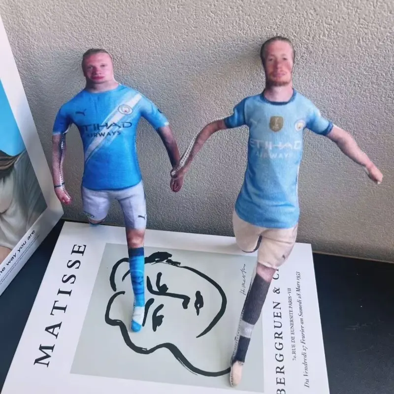 Custom Football Star Printed Plush Doll, Manchester City Light Blue Jersey Player Stuffed Toy, Soft Cloth Print Figure Decor Gift For Football Fans Birthday Cross-Border Wholesale