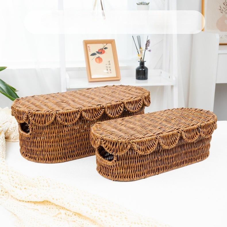 Imitation Rattan Storage Basket with Lid, Handwoven Storage Basket for Fruits And Vegetables, Household Storage Bin for Toys, Living Room Rattan Storage Basket, Shelf Baskets