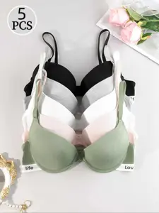 Underwire Push-Up Bras Set | Letter Straps Backless Design, Multi-Colors, Womenswear Underwear, Minimalist. Comfortable, Stylish, Elegant, Chic, Breathable & Supportive. ‘Love Life’ Detail, Perfect for Daily Wear. Grab Now!