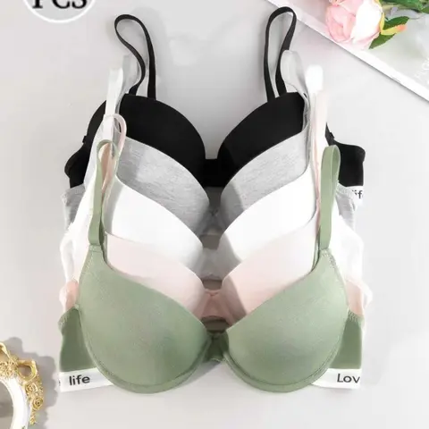 Underwire Push-Up Bra Set for Daily Wear, Letter Straps Backless Design, Multi-Colors, Women's Underwear, Minimalist Comfortable Breathable Supportive Bra with 'Love Life' Detail, Backless Bras