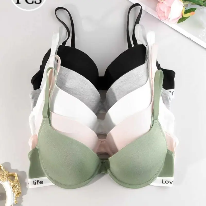 Underwire Push-Up Bra Set for Daily Wear, Letter Straps Backless Design, Multi-Colors, Women's Underwear, Minimalist Comfortable Breathable Supportive Bra with 'Love Life' Detail, Backless Bras