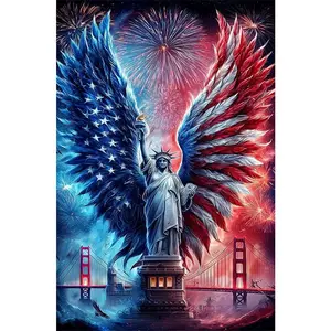 5D DIY Diamond Painting Kit with Tools Statue of Liberty American Flag Wings Design Unframed Sparkling Rhinestone Art for Home Wall Decor Living Room Bedroom Office Decoration Gift Idea