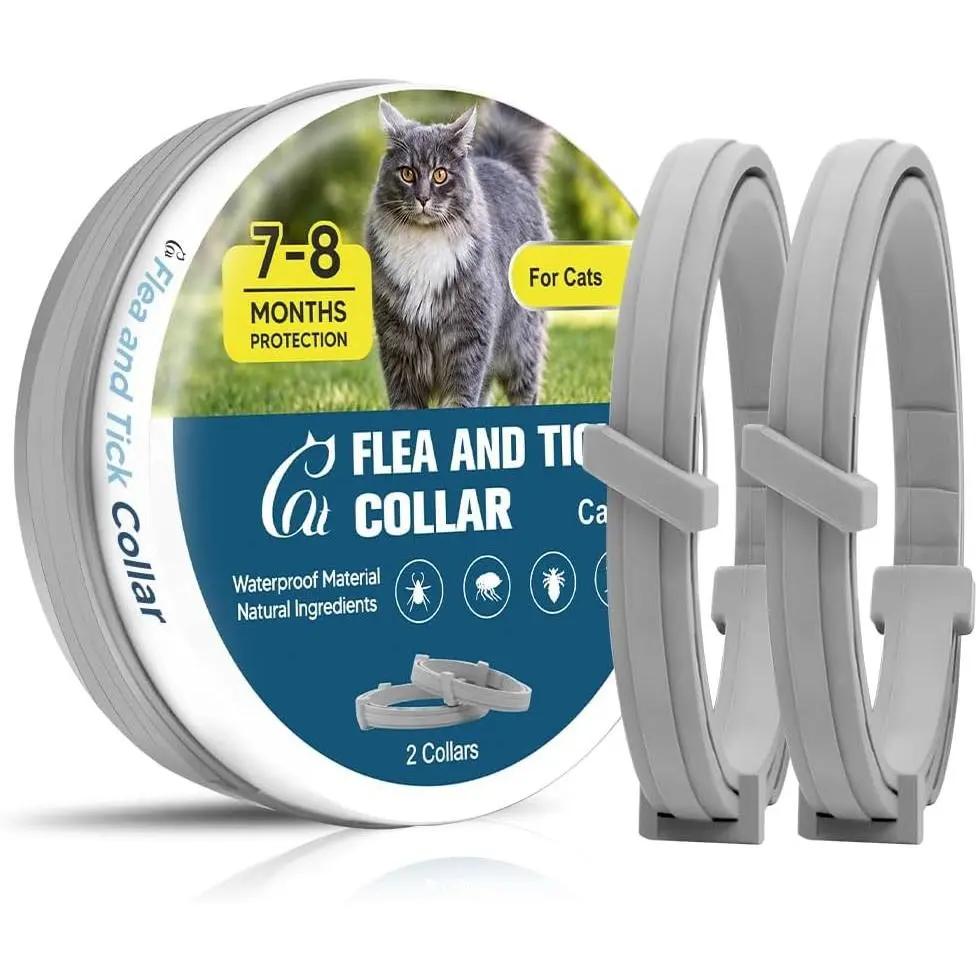 Flea and Tick Collar for Cats, Plant-Based Ingredients, Long-Lasting Daily Wear for Indoor & Outdoor Use, 2 Pack