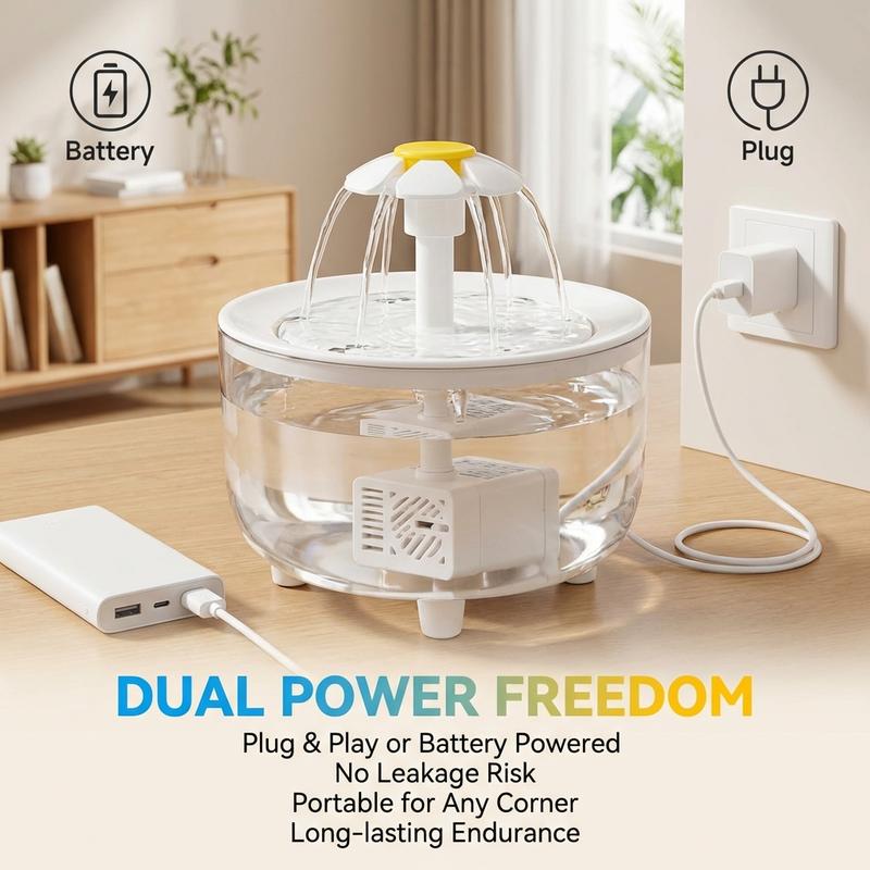 Cat Flower Cycle Drinking Machine - Automatic Filtered Fresh Water Flow Pet Water Dispenser - Plug-in Drinking Water for Pets Pet Supplies，Cat supplies，cat water fountain