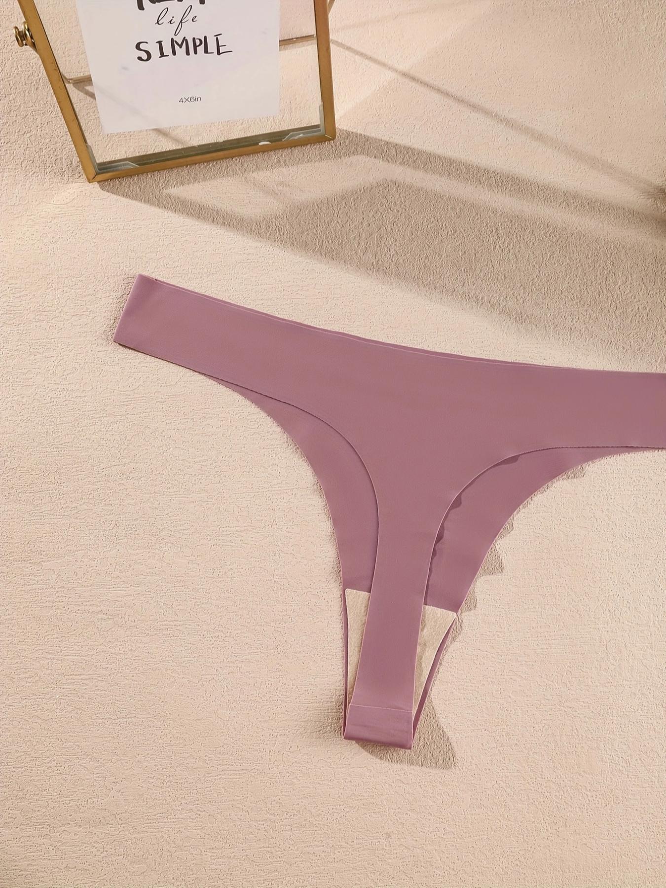 Plus Size 7pcs Solid Thong, Soft Comfy Breathable Seamless Panty for Daily Wear, Women's Underwear for All Seasons