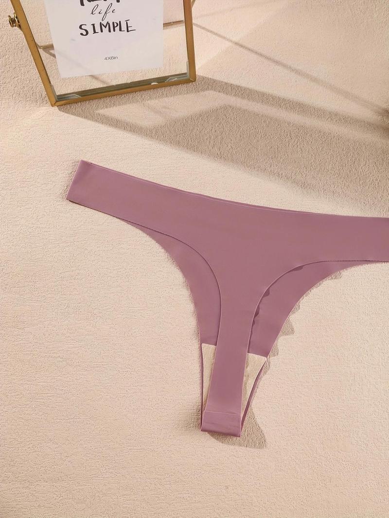 Plus Size 7pcs Solid Thong, Soft Comfy Breathable Seamless Panty for Daily Wear, Women's Underwear for All Seasons