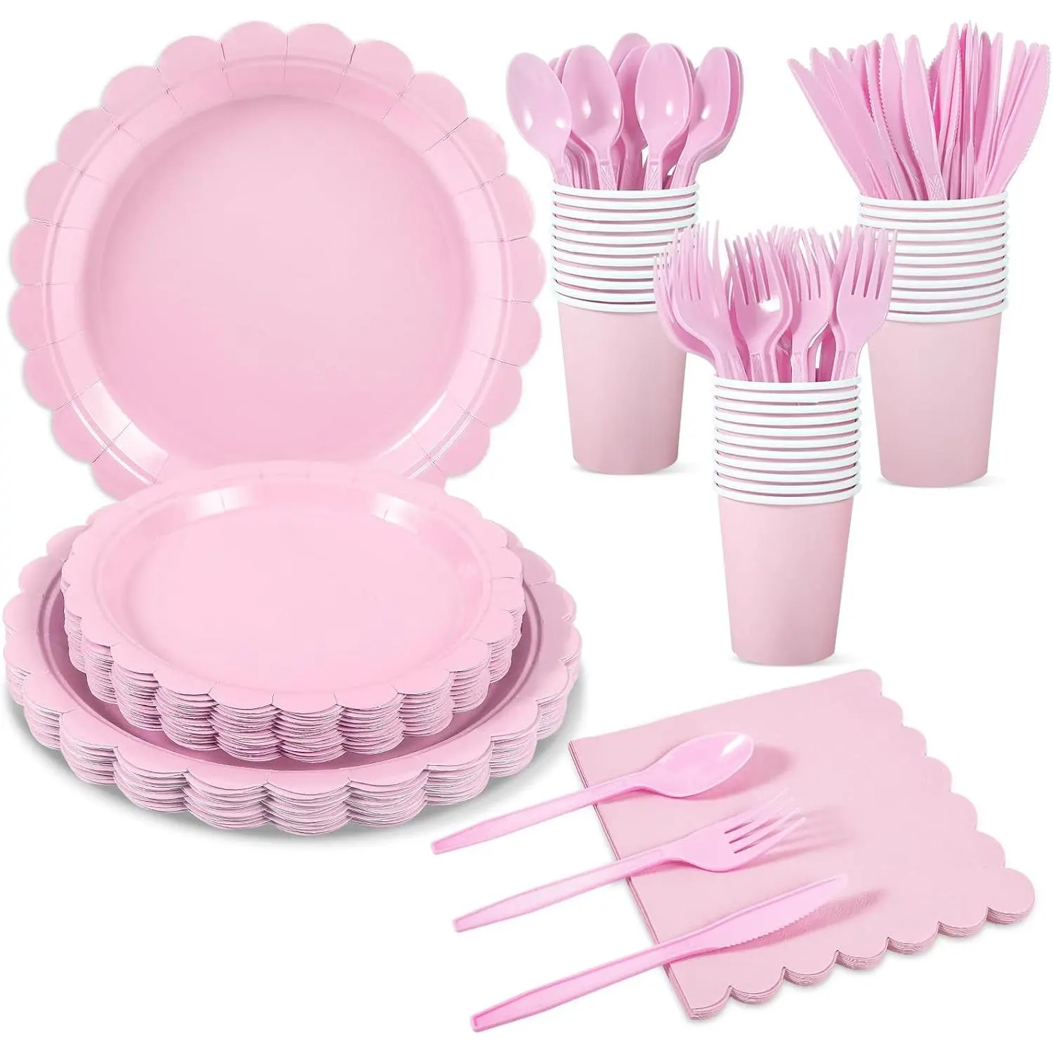 175 count  Plates and Napkins, 25 Set Scalloped  Dinnerware | Light  Party Decor Include 9" Paper Plates, 7" Dessert Plates, 6.5 Inch Napkins for Girls Birthday, Bridal  Shower
