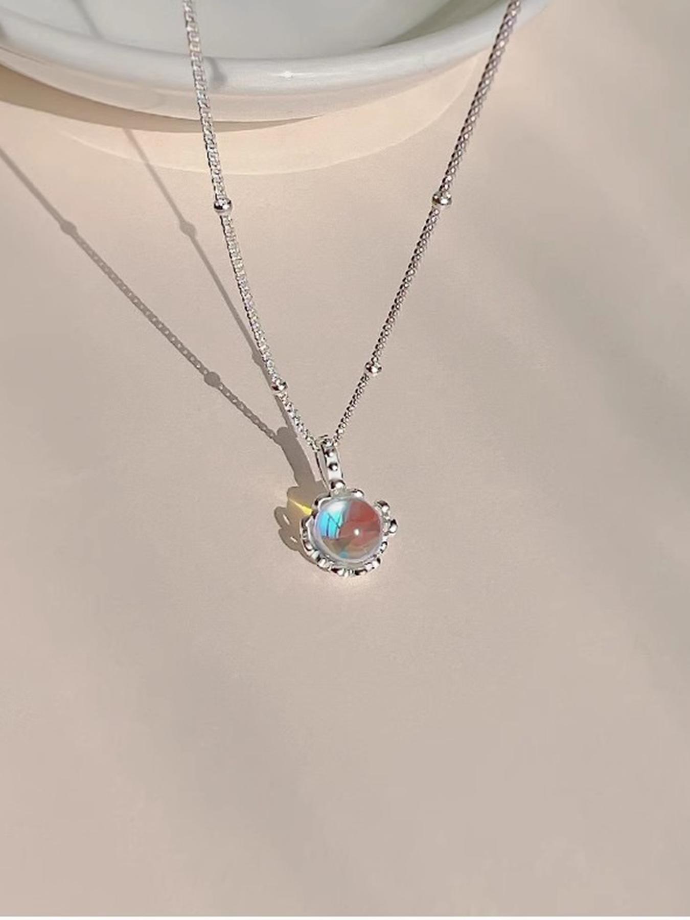 S925 Sterling Silver Moonstone Decor Pendant Necklace for Women, Fashion Jewelry for Party, Daily Clothing Decor, Trendy All-match & Exquisite Jewelry for Gift, Charm Necklaces