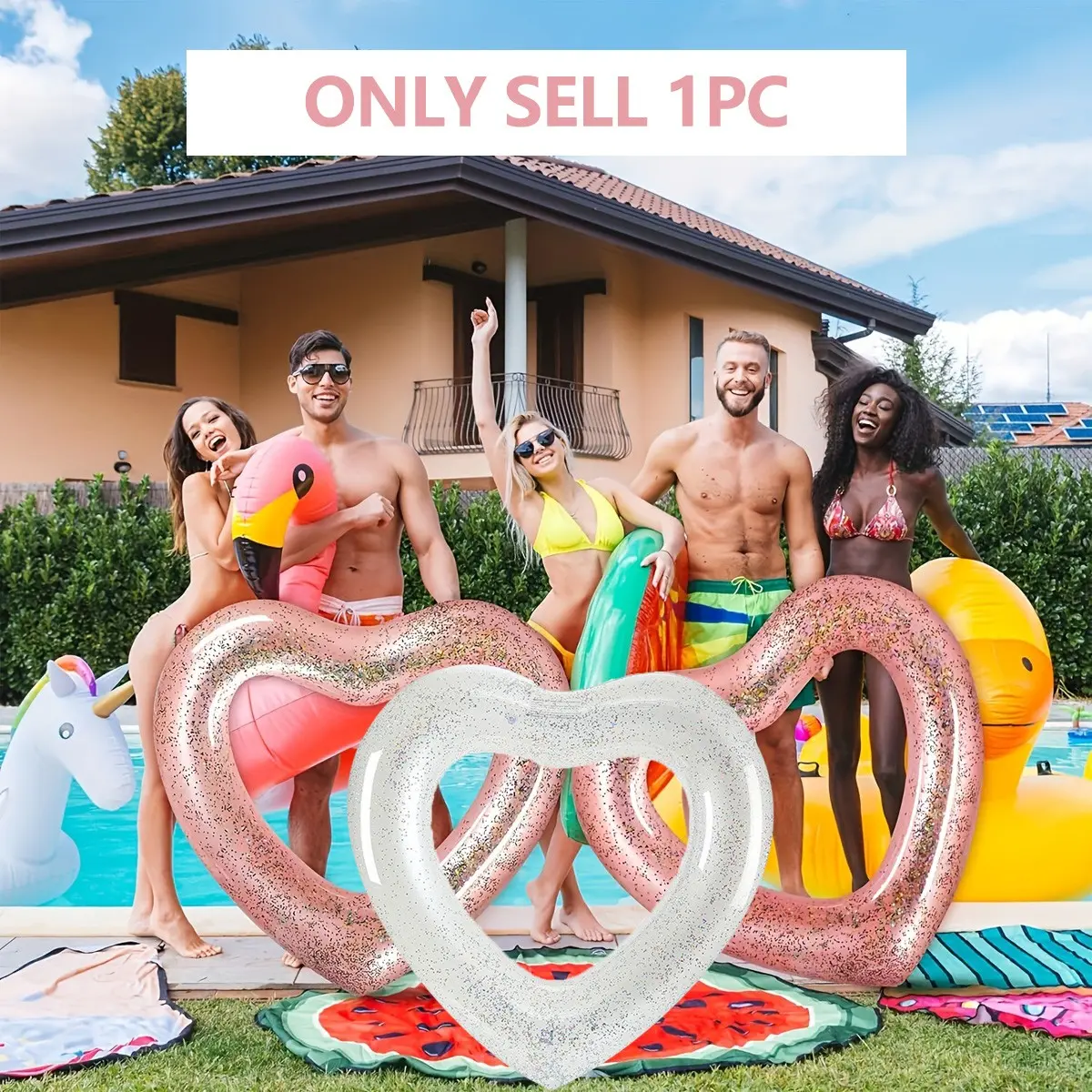 Inflatable Heart-Shaped PVC Swimming Ring, Inflatable Circle, Adults' Swimming Pool Float, Water Party Supplies & Water Sports Accessories, Inflatable Floater