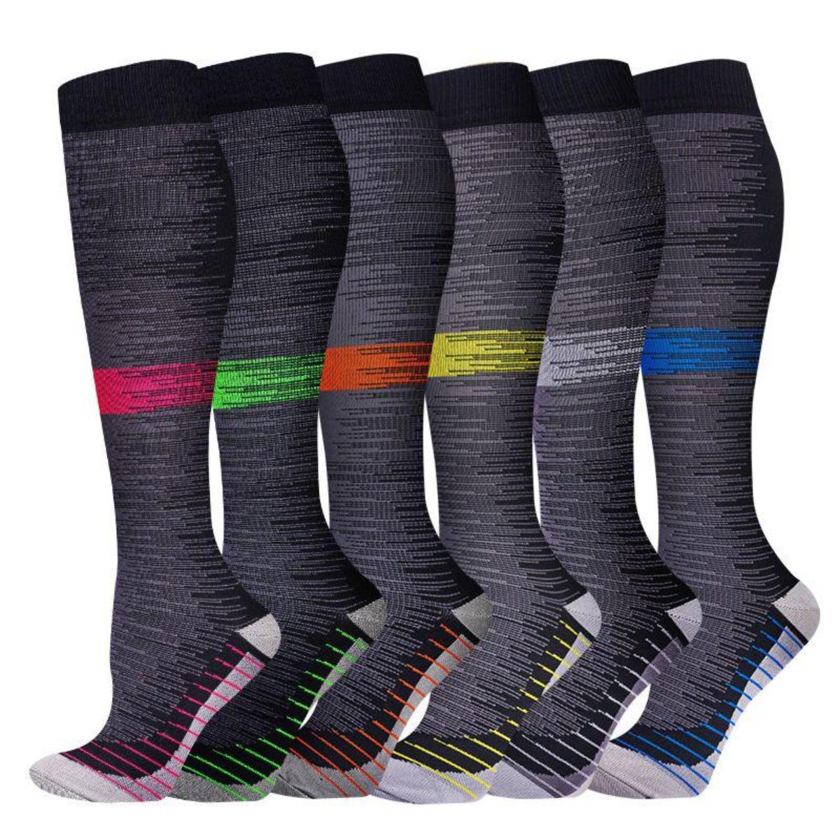 6-Pair Pack Unisex Compression Socks - Copper Ion Compression Socks, Suitable for Medical Use, Running, and Sports, Promotes Blood Circulation.