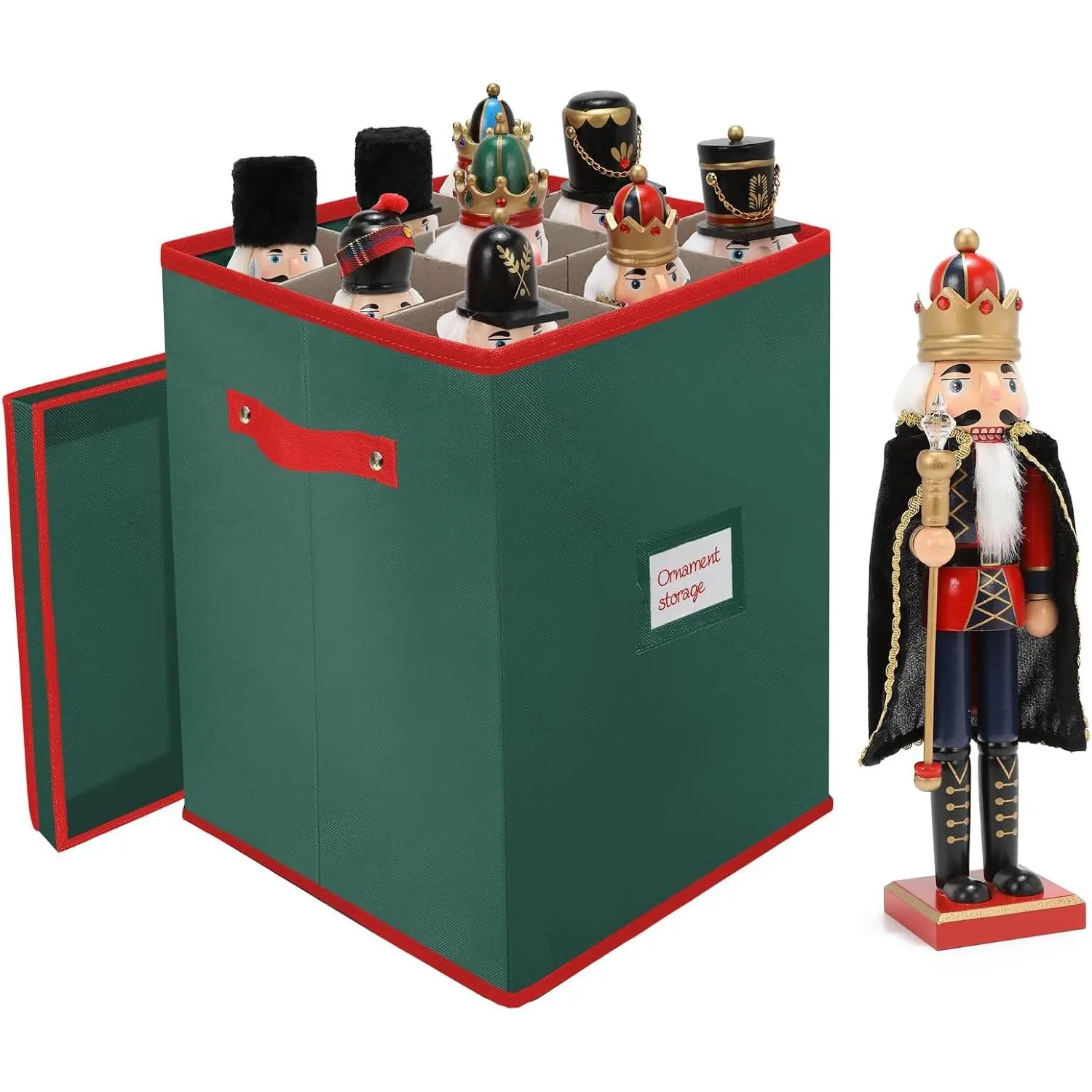 Christmas Nutcracker and Figurine Storage Box, Keeps 9 16" Tall Holiday Nutcrackers, Collectible Xmas Organizer with Adjustable Dividers, Tear-Proof 600D Oxford Fabric