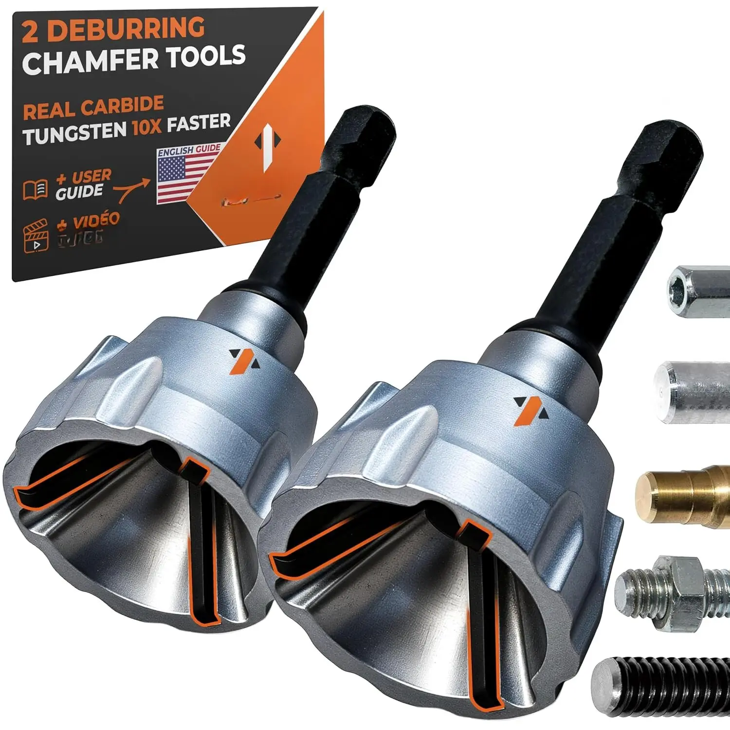 2X Deburring External Chamfer Tool with Tungsten Carbide  - Deburr Tool for  Thread,  Metal Rod, Pipe, PVC,  Printing - 1/8" to 3/4" Diameter (3~19mm) User Guide + Video Tutorial
