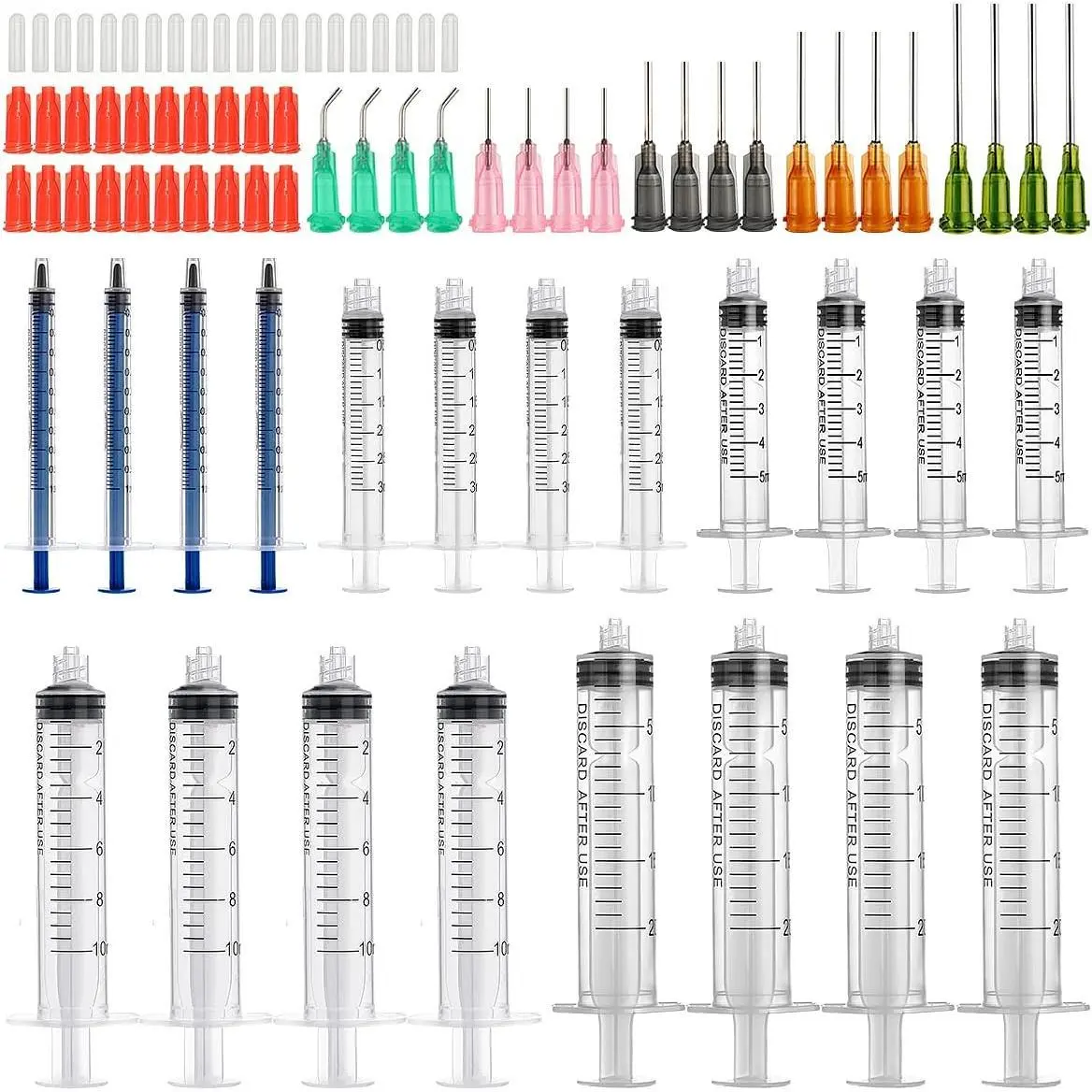 Multi-Size Plastic Body Glue Applicator Syringe with Blunt Tip Needle, Cap & Scale Markings - Lab Tools for Lip Gloss Making Filling Dispensing | Beauty & Woodworking Craft Use, Crafting Uses, Fill Then Dispense