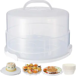 12 Inch Large Cake Carrier with Lid and Handle for 12" Round 7" High Cake Adjustable Plastic Pies Carrier Portable Cupcakes Transport Container for Cookies Pizza and More(White)