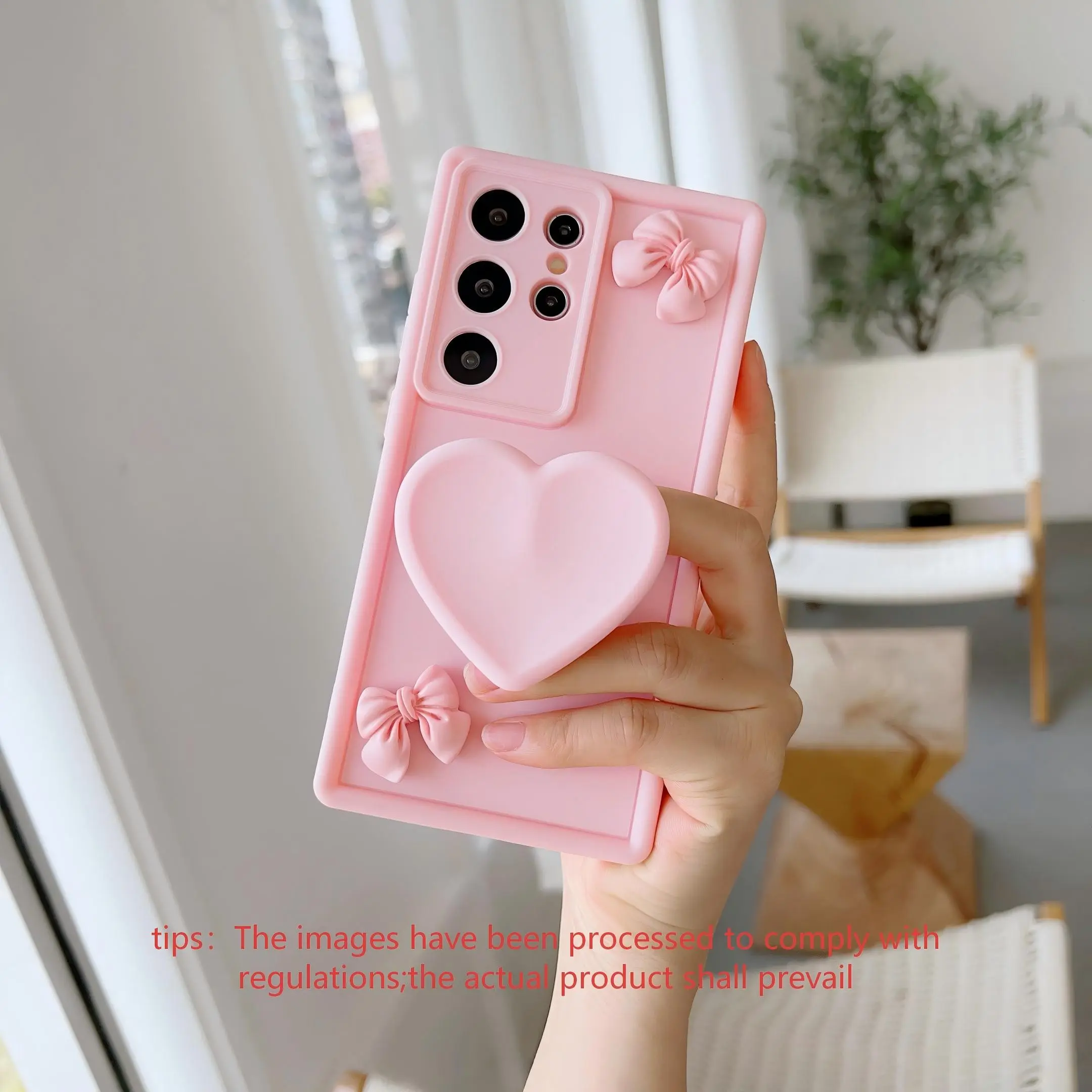 Pink 3D heart-shaped support frame with butterfly bow frosted soft full coverage shockproof protector smartphone case TPU suitable for Samsung A13 A54 A55 A52 S24 Ultra S24 S21/S22/S22 Ultra, Protective cellphone cover