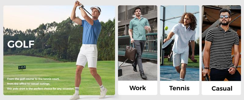 Willit Men's Golf Polo Shirts Short Sleeve Striped Performance Moisture Wicking