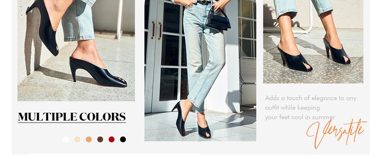 Fashare Womens Kitten Heels Mules Open Peep Toe Slide Sandals Slip On Summer Dress Shoes