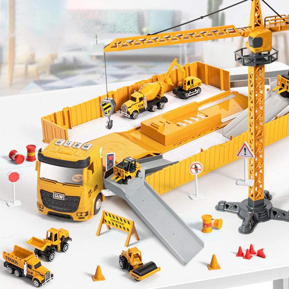 Alloy Construction Trucks Vehicle Toys for Kids Sounds Take Apart Container Crane,Excavator Trucks,Cement Mixer Toy Model Engineering Vehicle