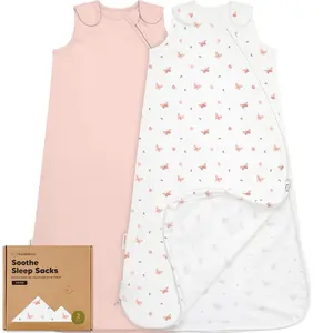 2-Pack Organic Baby Sleep Sacks, 100% Cotton 0.5TOG Soft Breathable Wearable Blanket, 6-18 Months M Size Butterfly Pattern Easy Wear Transitional Swaddle for Toddlers & Newborns
