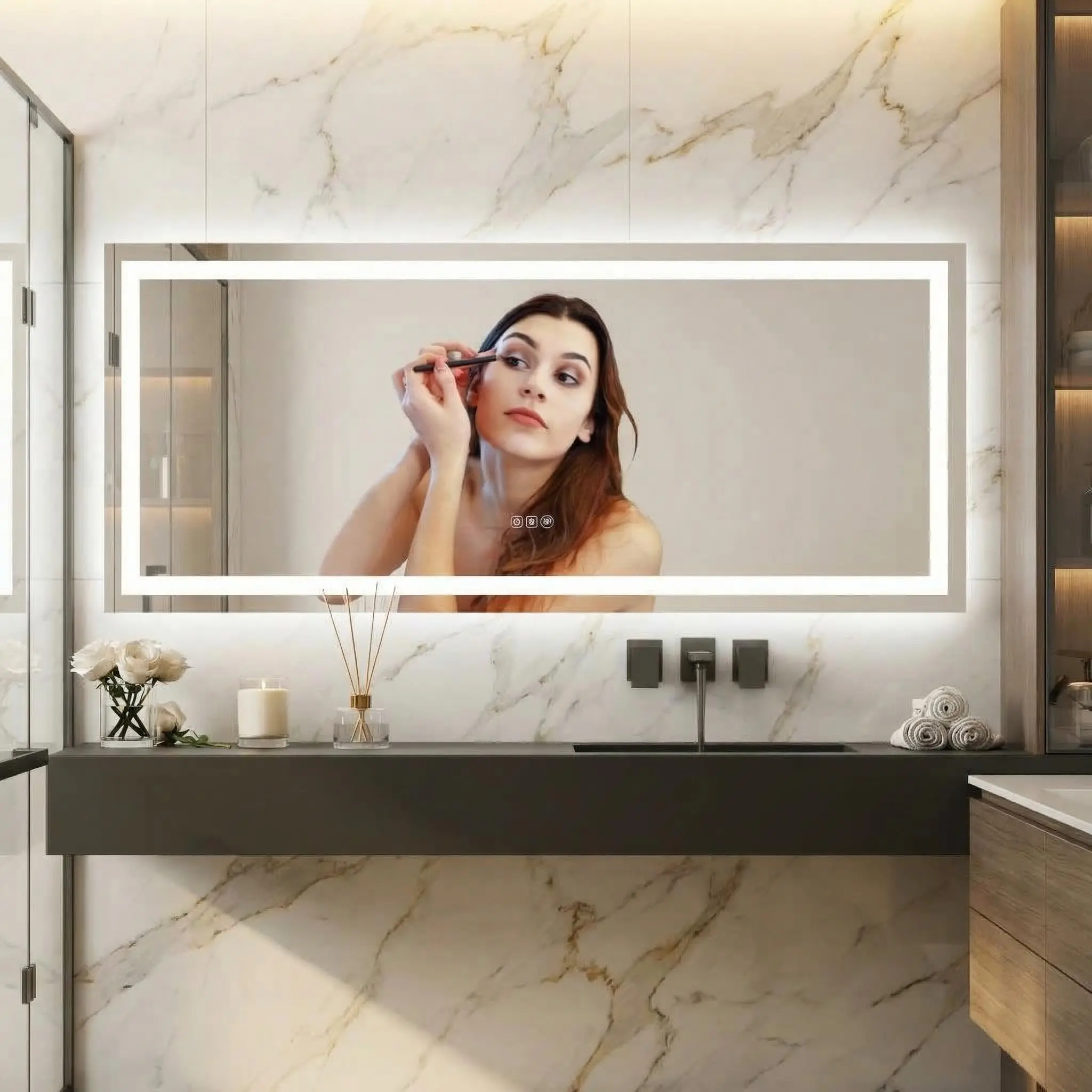 Garvee 60x24 inch Frameless LED Bathroom Mirror, Dimmable Color Temperature Wall Mounted Vanity Mirror with Front & Backlight, 5mm Copper-Glass