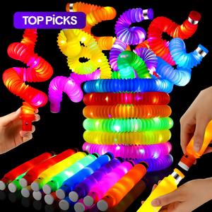 12pcs/set pop tube creative stress relief toy, luminous retractable tube toy, battery powered led light party toy, mother's day gift, gift for mom!
