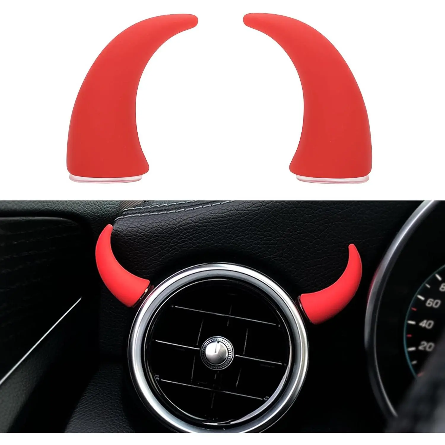 2 count  Devil Bull Horn  Interior Decoration Stickers for  Dashboard   Accessories Compatible with Mini (Red)