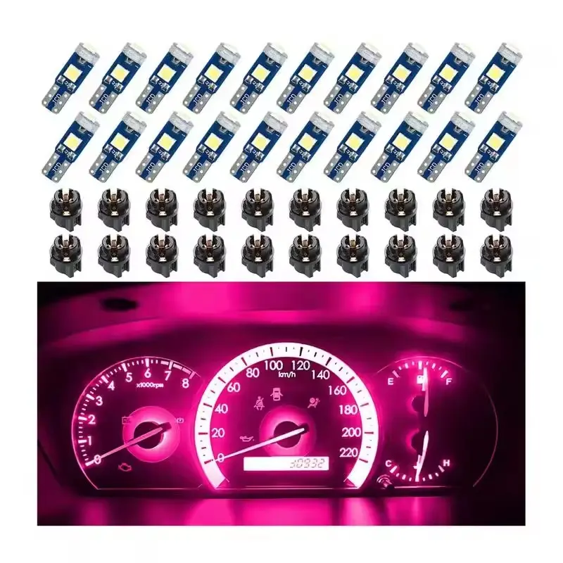 40pcs LED Instrument Gauge Lights (20 Bulbs + 20 Base), Super Bright 3030-SMD LED Chips Easy Install Automotive Motorcycle Dashboard Indicator Warning Lights, Auto Decorative Light