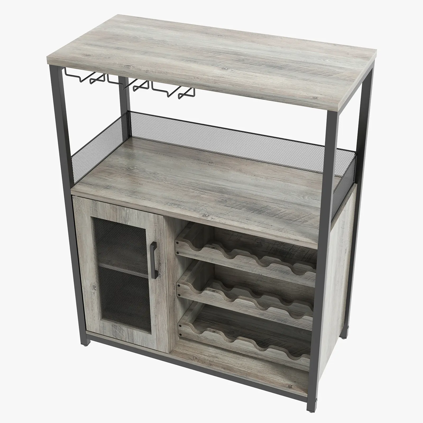 GARVEE Multi‑Functional Freestanding Wine Bar Cabinet, 3‑Tier Open Storage with Built‑In Wine Bottle Rack & Stemware Holder, Detachable Storage Rack, Versatile Home Bar Furniture for Kitchen & Living Room Wine Organizer