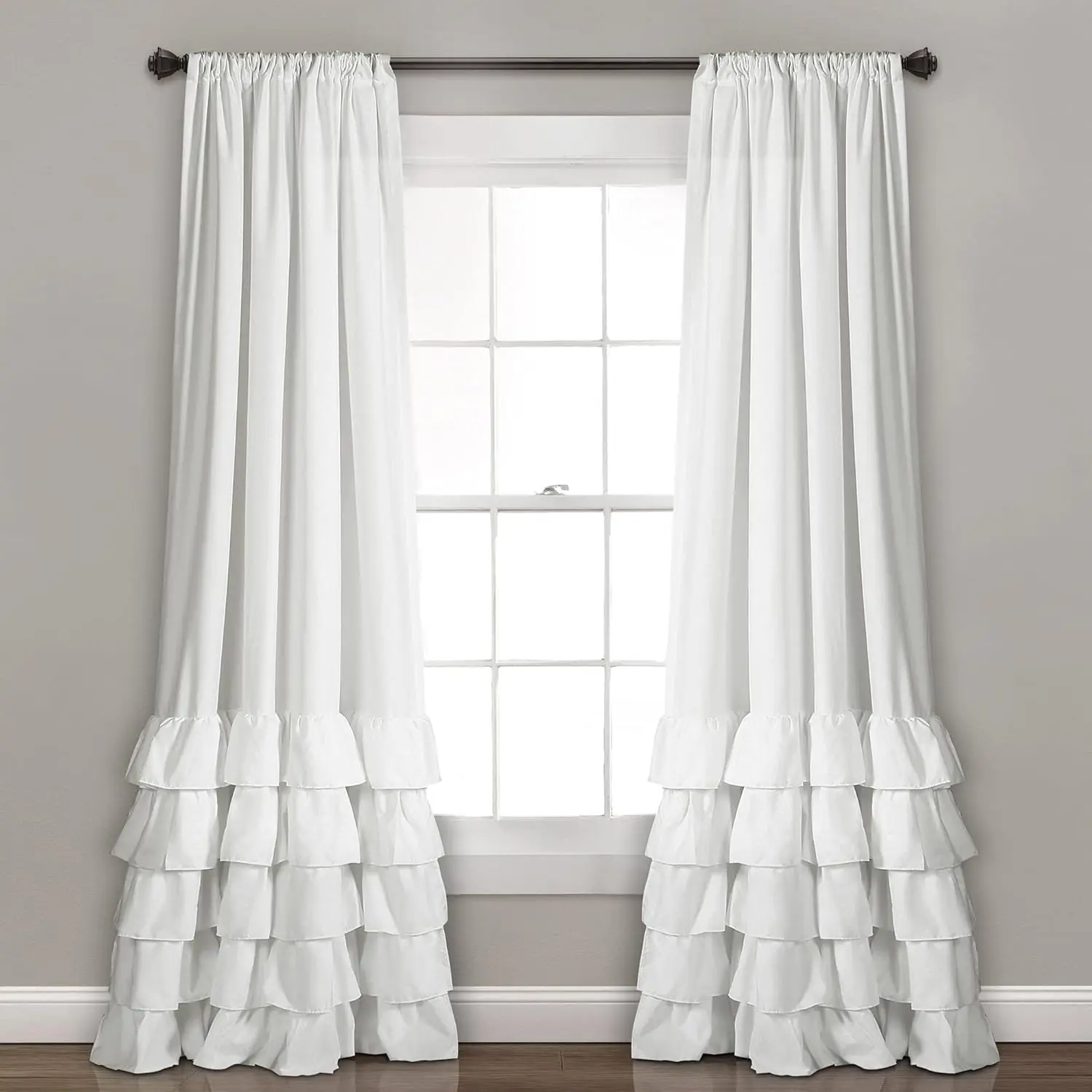 Allison Ruffle Light Filtering Window Panels Pair 40" W x 84" L White - Coquette Curtains for Bedroom - Drapes - Ruffle Curtains Kids