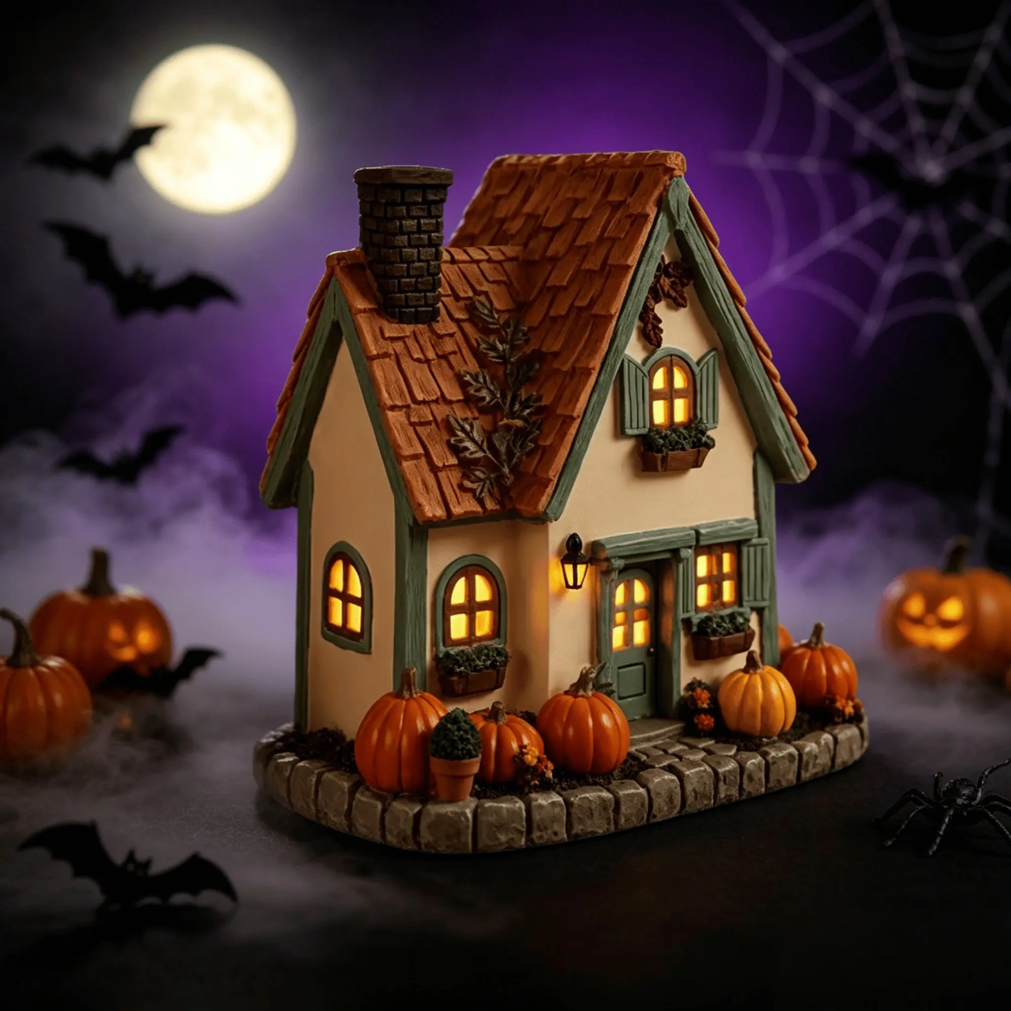 Vintage Hand-Drawn Pumpkin House, Autumn Harvest Desktop Decoration, Halloween Atmosphere Spooky Decorative Item, Lightweight Soft Furnishing Ornament